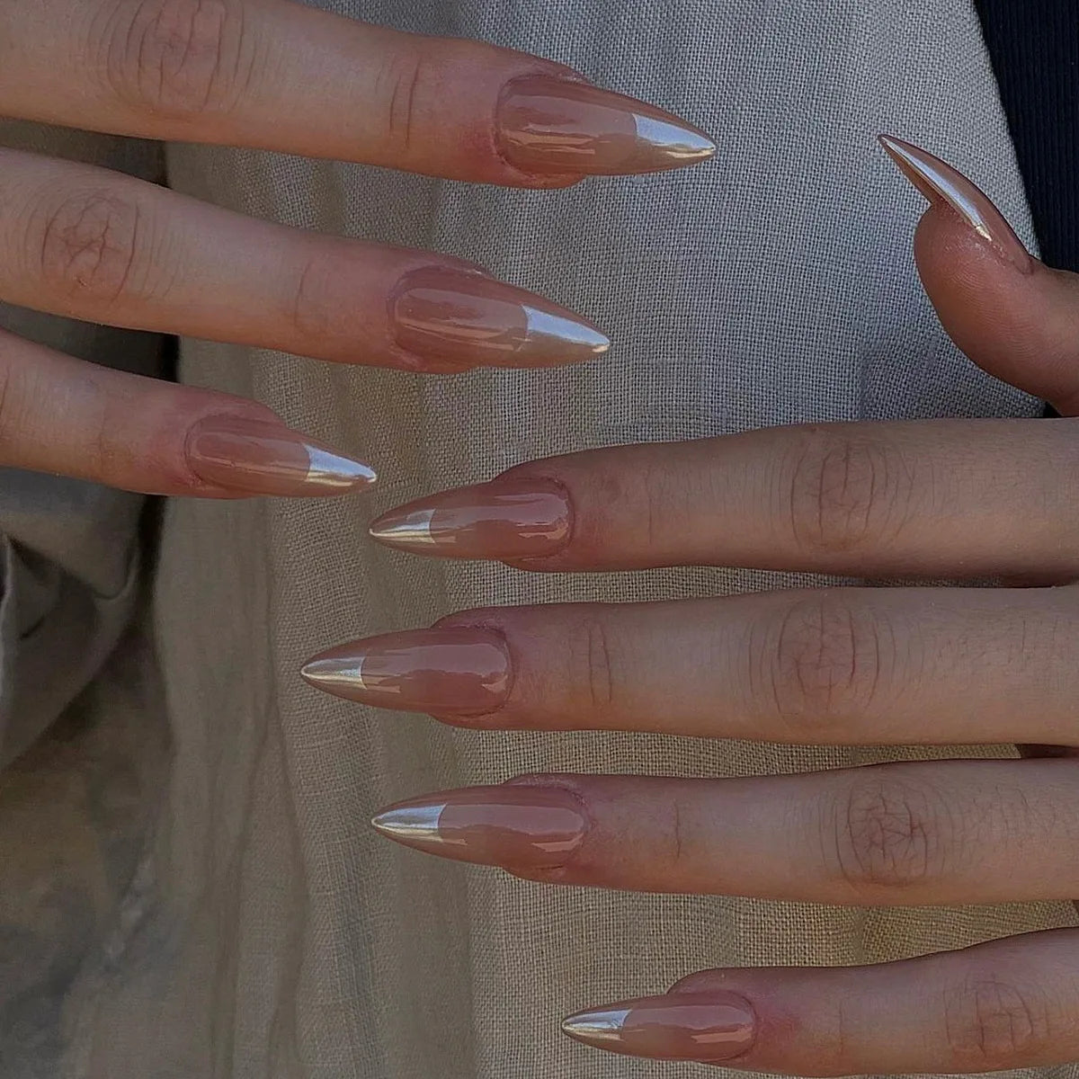 24pcs Long Almond French Tip Press-On Nails – Simple Full Cover Design