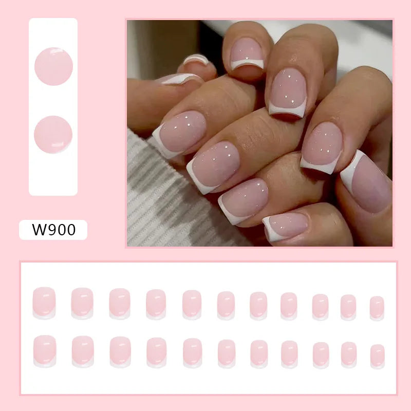 24pcs Pink Gradient Press-On Nails – Yellow Flower Design, Glossy Finish, Reusable Full Cover