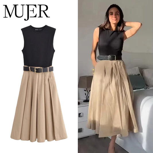 leeveless Pleated Midi Dress – MUJER  Women