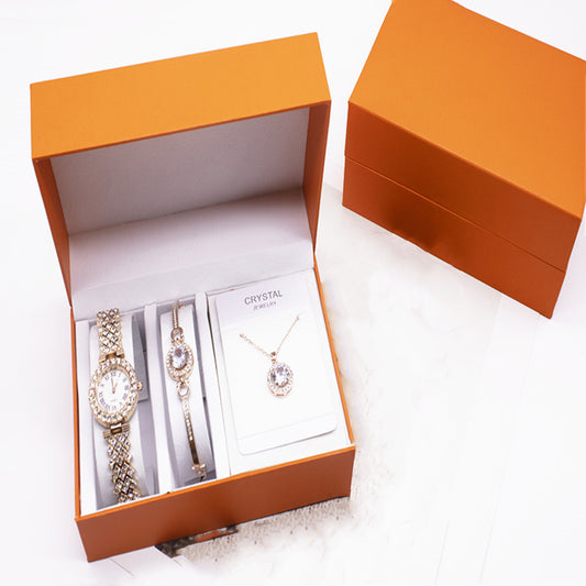 Luxury 3-Piece Rhinestone Watch & Jewelry Set